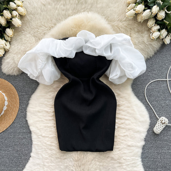 High-end Color Blocking Black Dress