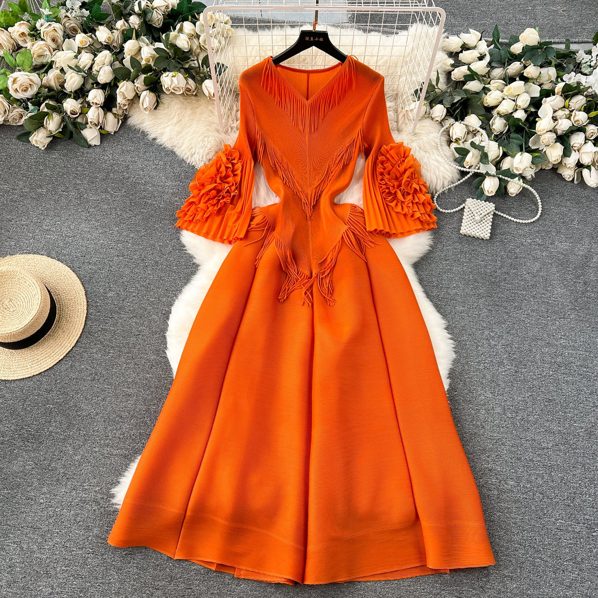 Courtly Solid Color Ruffled Dress
