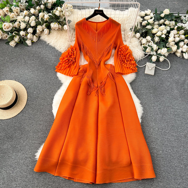 Courtly Solid Color Ruffled Dress
