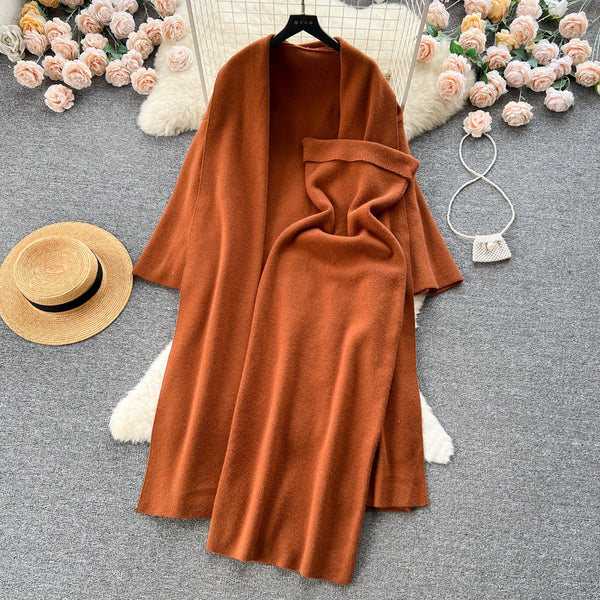 Loose-fit Cardigan&Strapless Dress 2Pcs