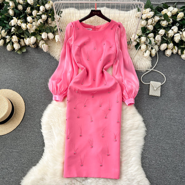 Rhinestone Studded Solid Color Dress