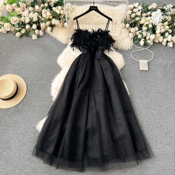 Vintage Feather Mesh Patchwork Slip Dress