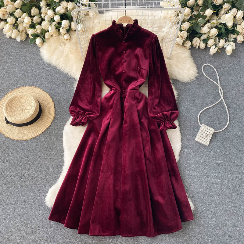 Courtly Flared Sleeve Velvet Dress