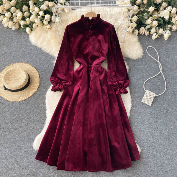 Courtly Flared Sleeve Velvet Dress