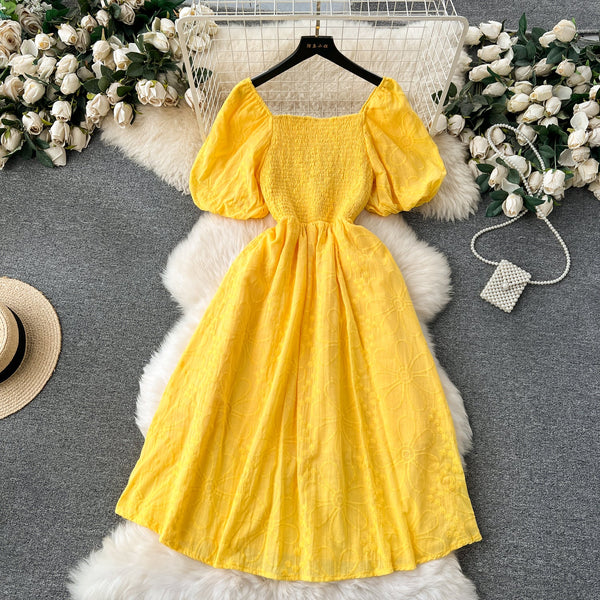 Bohemia Flared Sleeve Stretchy Embroidered Dress
