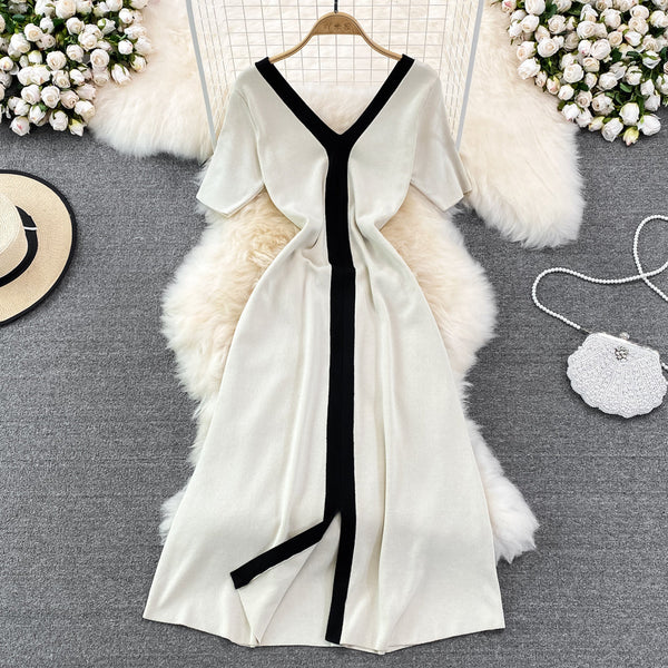 Vintage Color Blocking Knitted Dress