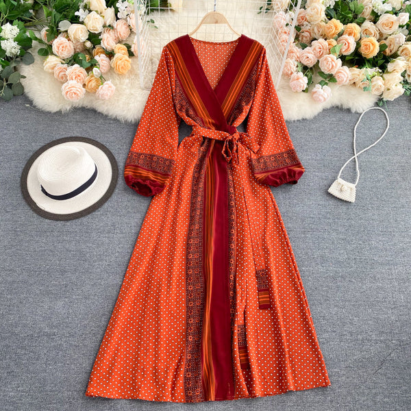 Printed Lace-up Maxi Dress