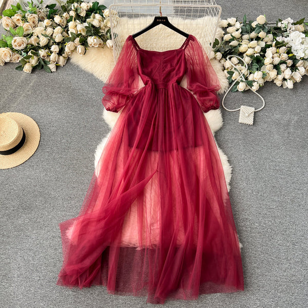 Solid Color Fairy Mesh Dress