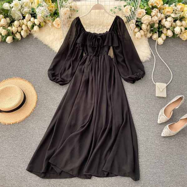 Şık Kabartmalı Kol Chiffon Elbise