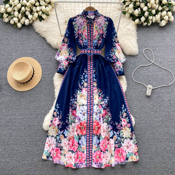 Courtly Flared Sleeve Floral Dress