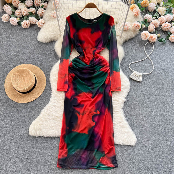 Swoosh Floral Printed Hip-wrapping Dress