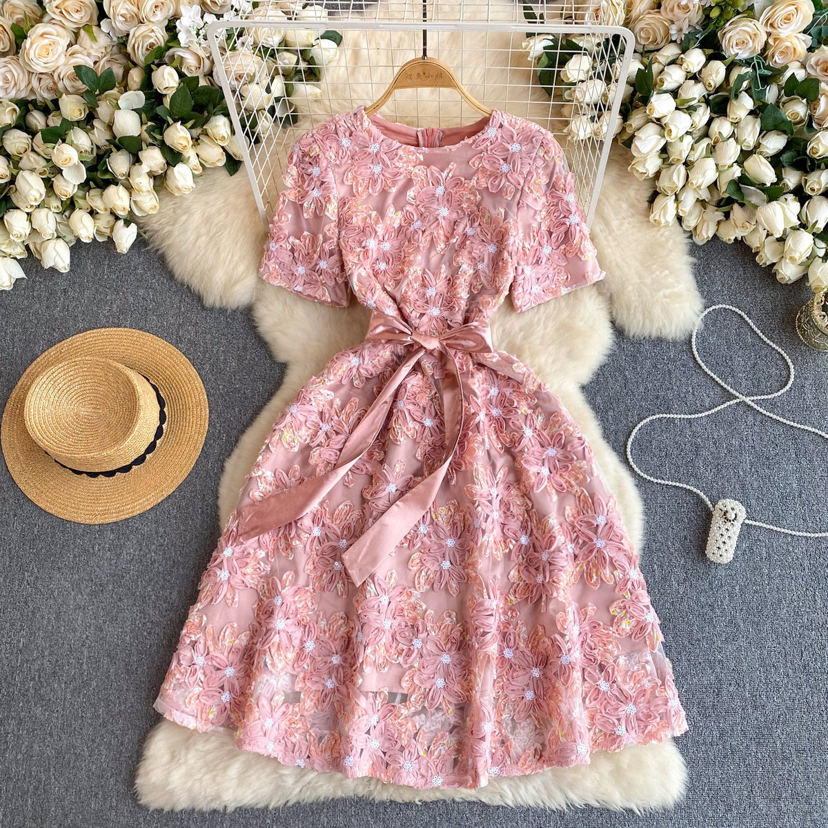 Pink Floral Embroidered Princess Dress