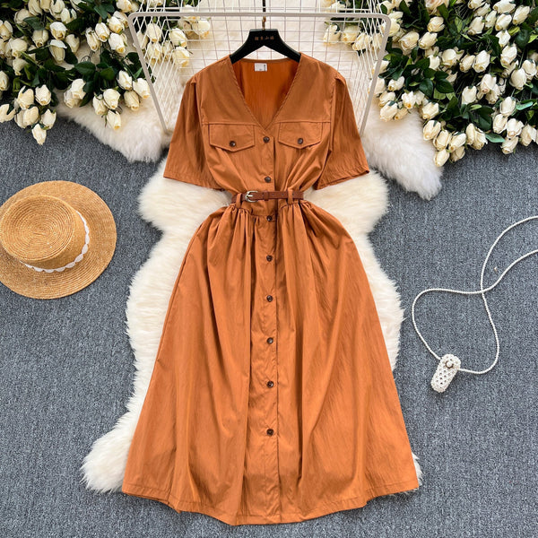 Korean Style Single-breasted Shirt Dress