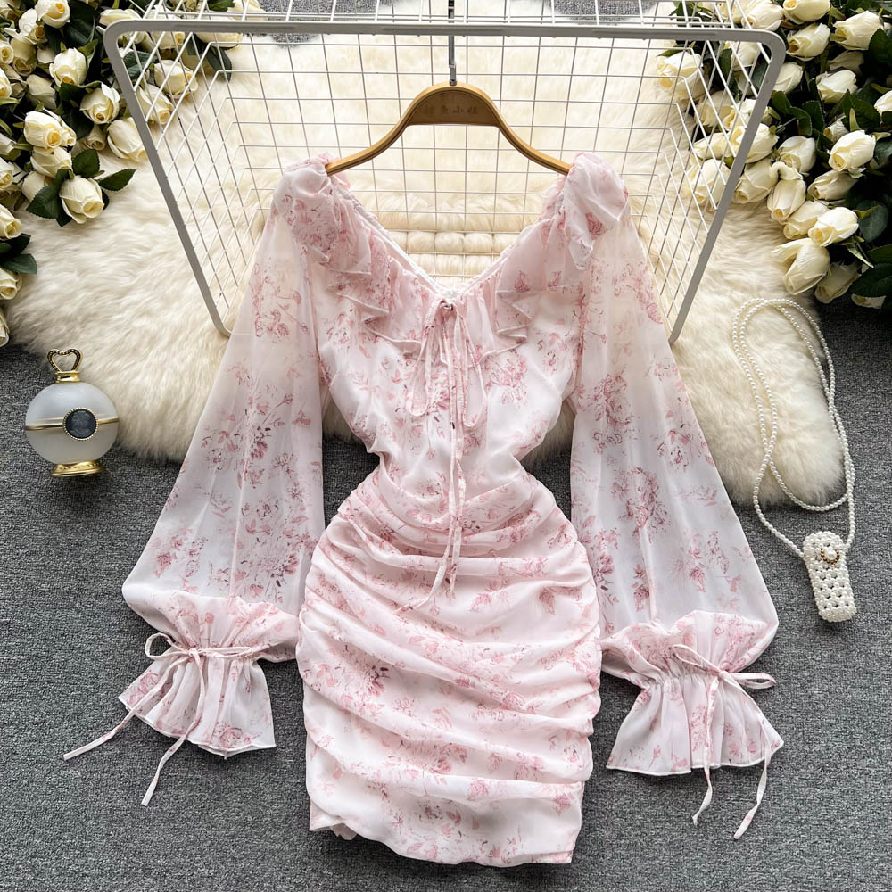 Fairy Pink Floral Pleated Dress