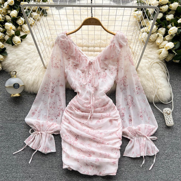 Fairy Pink Floral Pleated Dress
