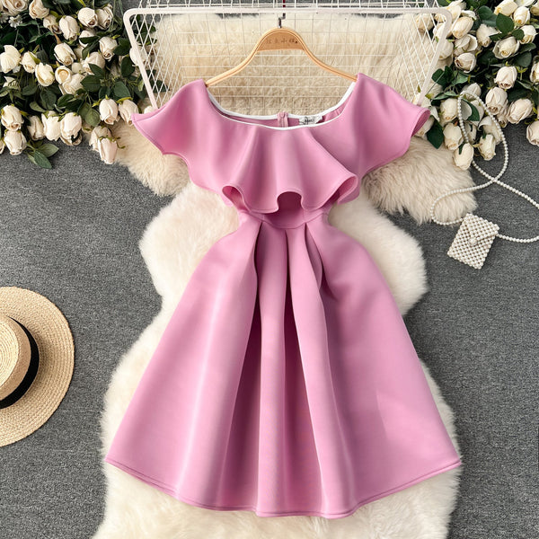 Delicate Ruffled Short Pink Dress