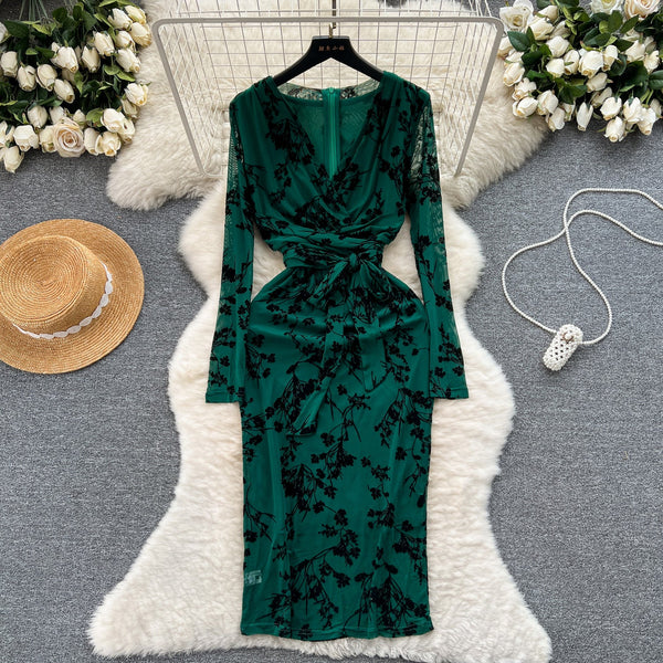 Elegant Lace-up Floral Printed Dress