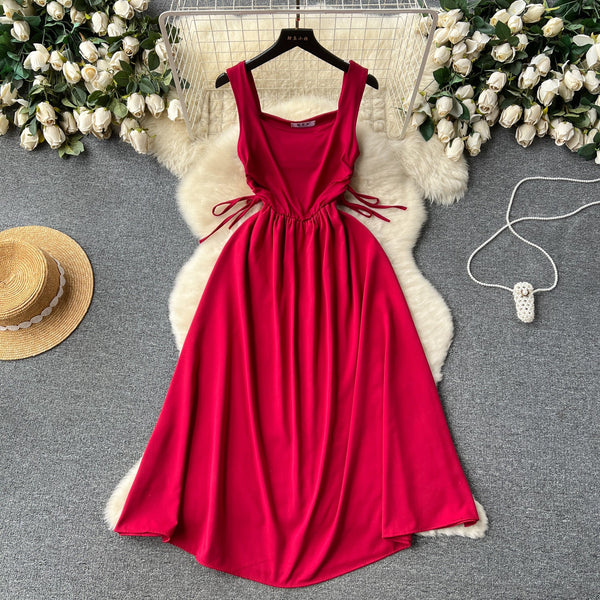 Square Collar Drawstring Slip Dress