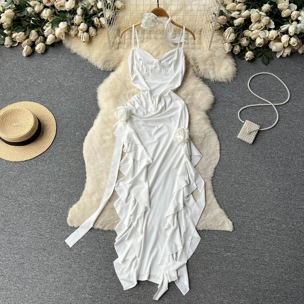 Fairy Ruffled Lace-up Slip Dress