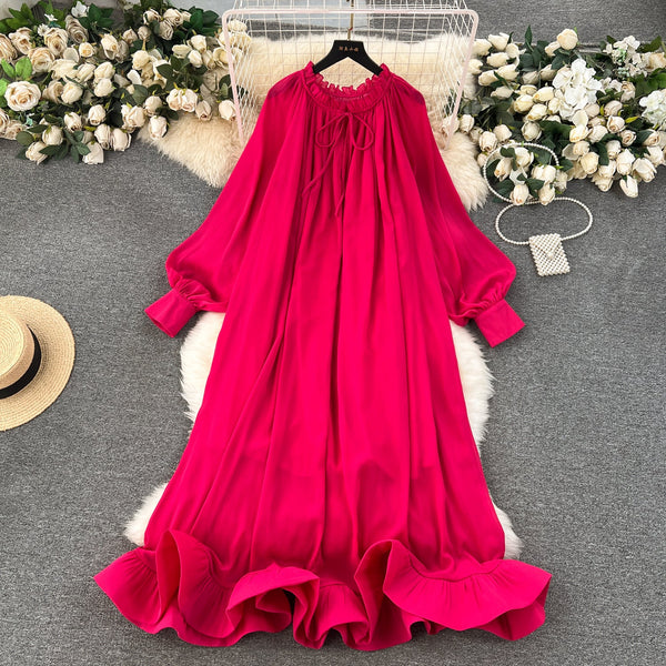 Oversized Solid Color Ruffled Dress