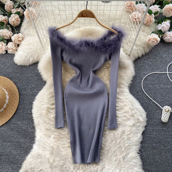 Vintage Off-the-shoulder Patchwork Knitted Dress