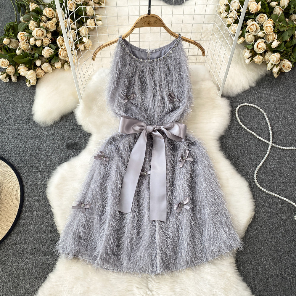 Rhinestone Studded Fringed Sleeveless Dress