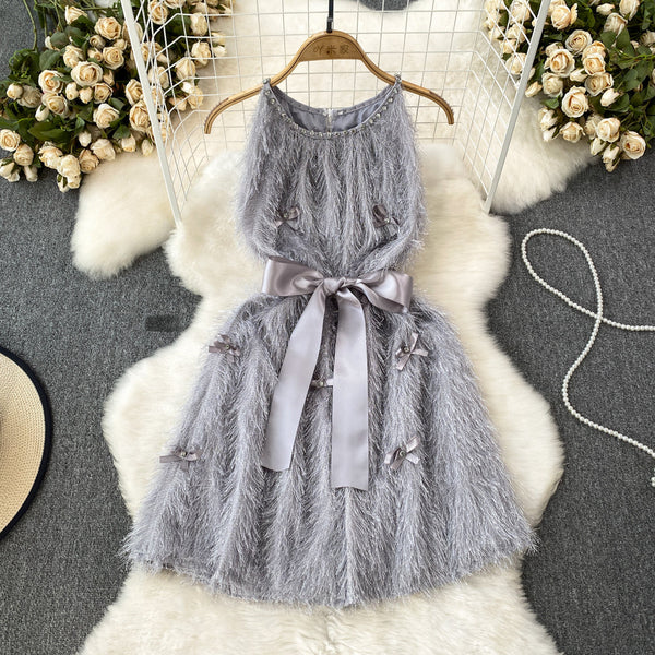 Rhinestone Studded Fringed Sleeveless Dress