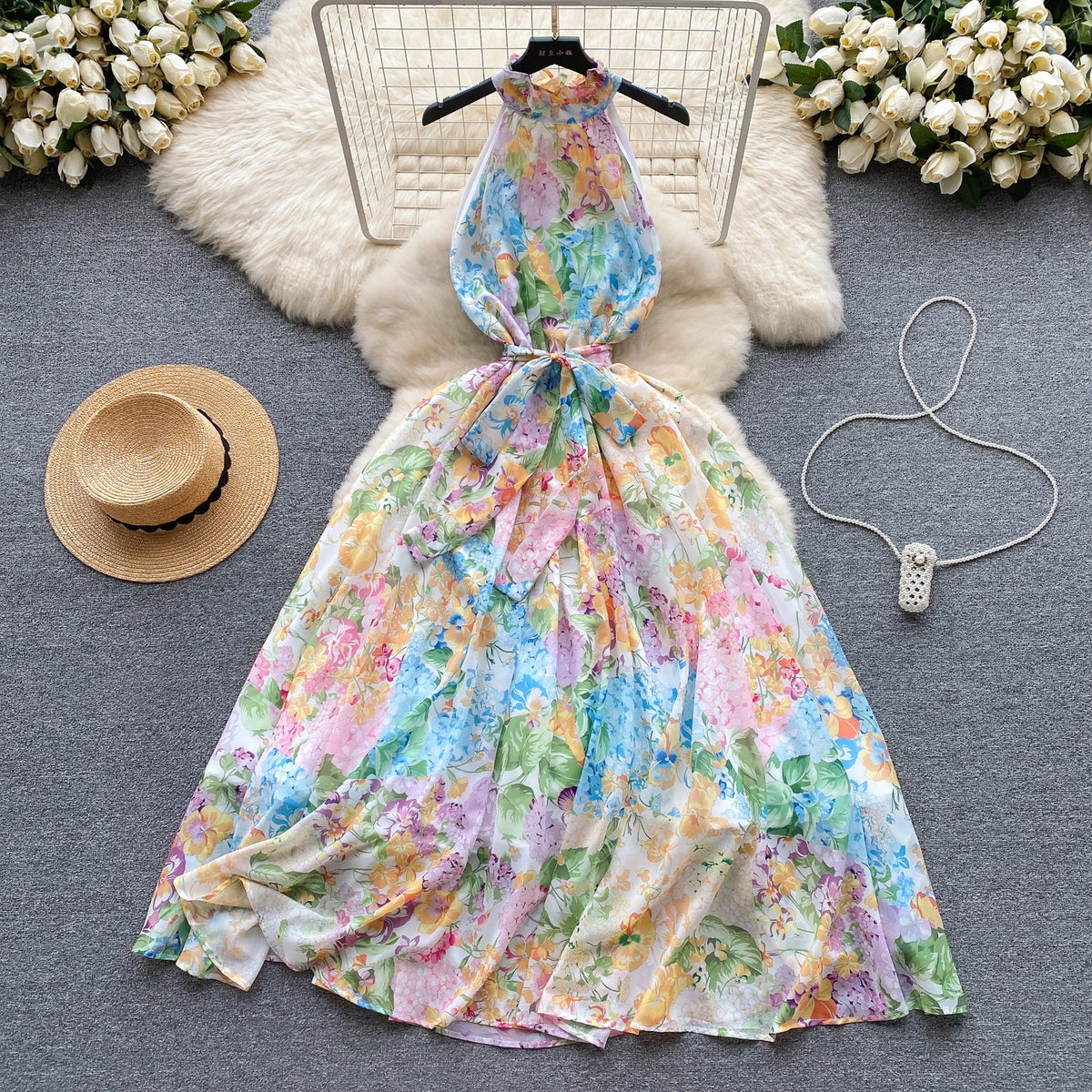 Fairy Ruffled Floral Halter Dress