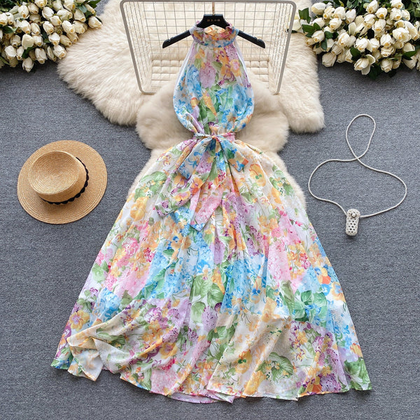 Fairy Ruffled Floral Halter Dress