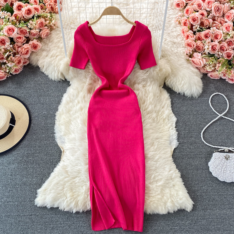 Vintage Solid Bodycon Knitted Dress