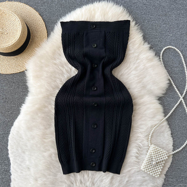 Single Breasted Strapless Knitted Dress