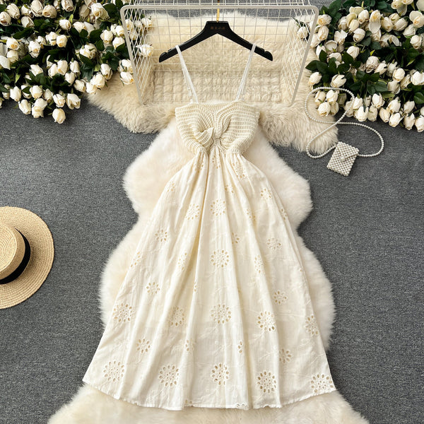 Elegant Hollowed Embroidered Slip Dress