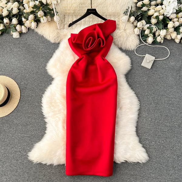 Solid Color 3d Flower Party Dress