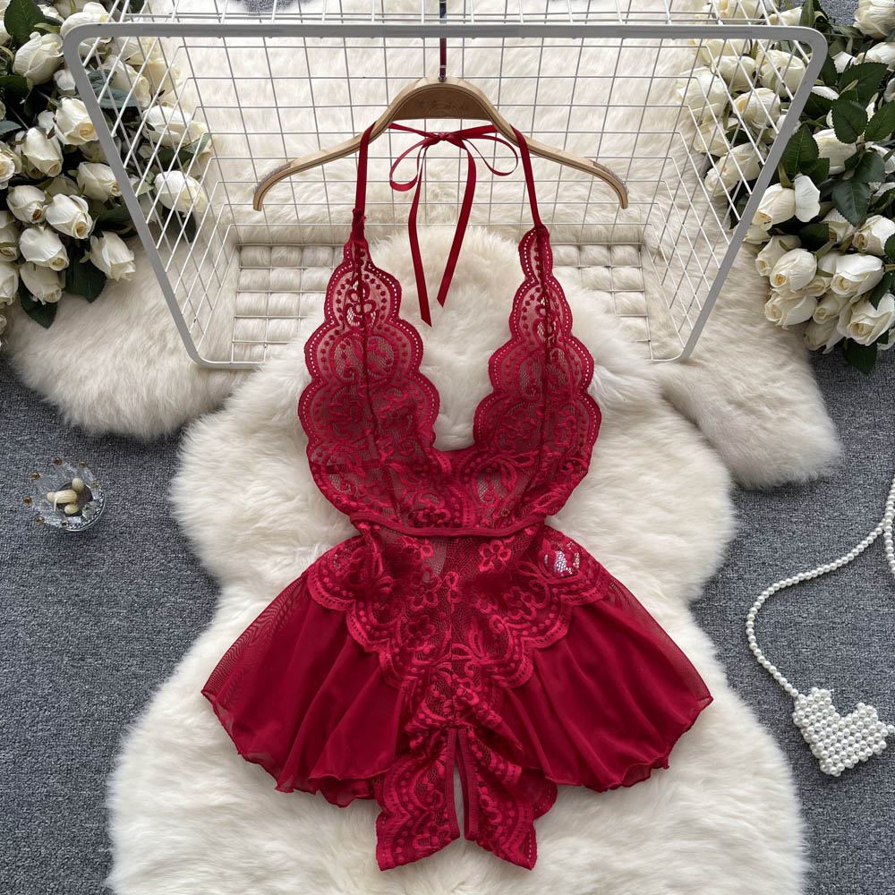 Irregular Design Lace Patchwork V-neck Dress