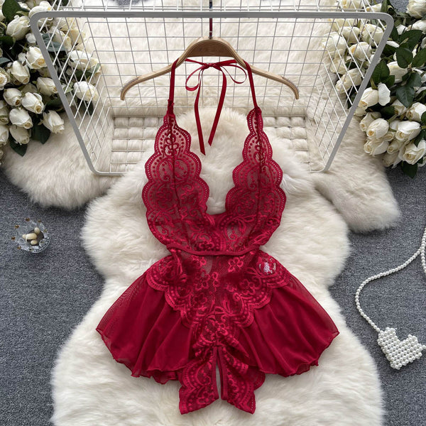 Irregular Design Lace Patchwork V-neck Dress