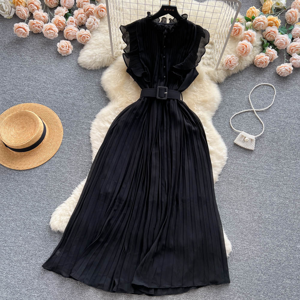 Solid Color Chiffon Dress with Belt