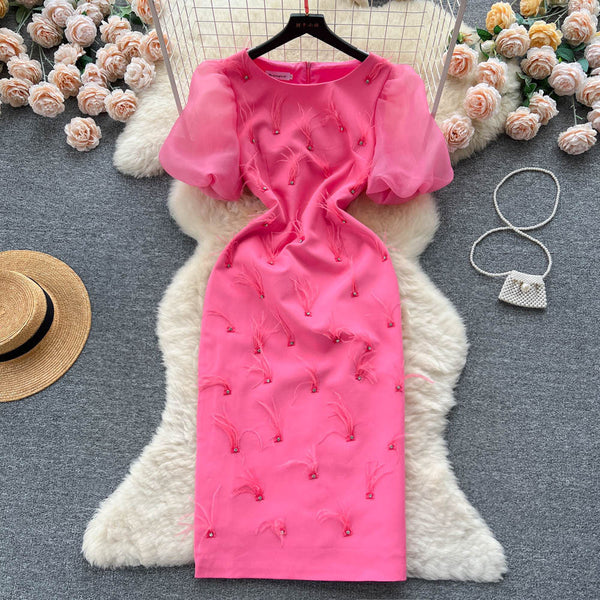 Studded Tassel Round-neck Dress