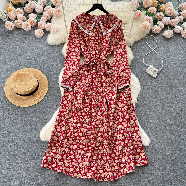 Vintage Doll Collar Floral Chiffon Dress