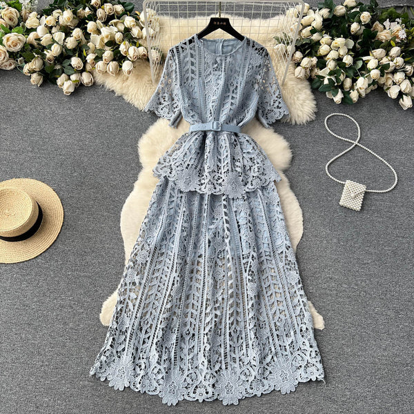 Hollowed Crochet Lace Solid Dress