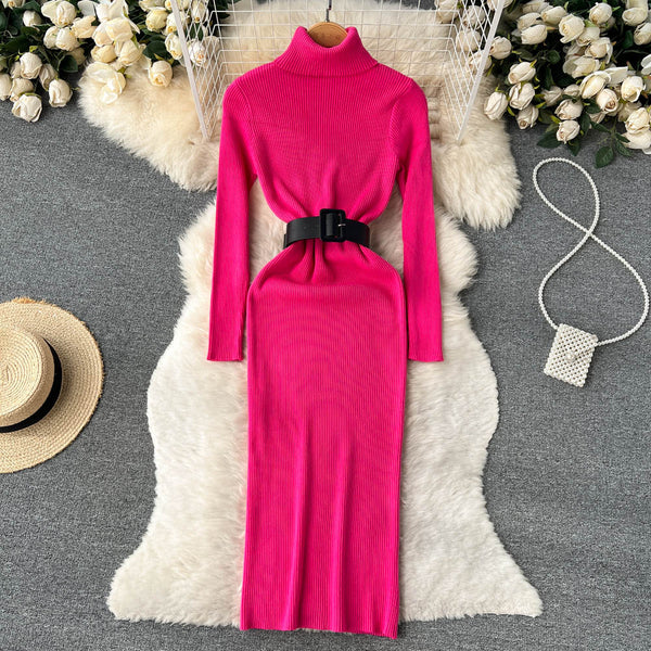 High Collar Tight Knitted Dress