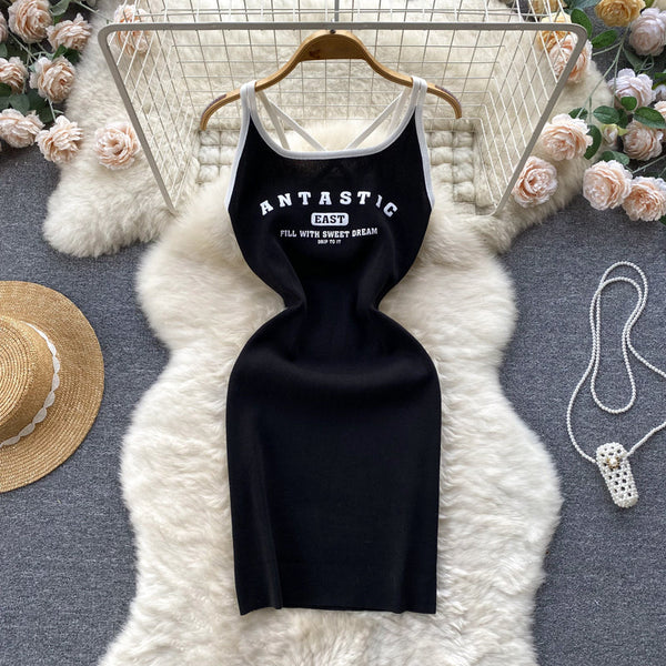 Letter Printed Sportswear Tank Dress