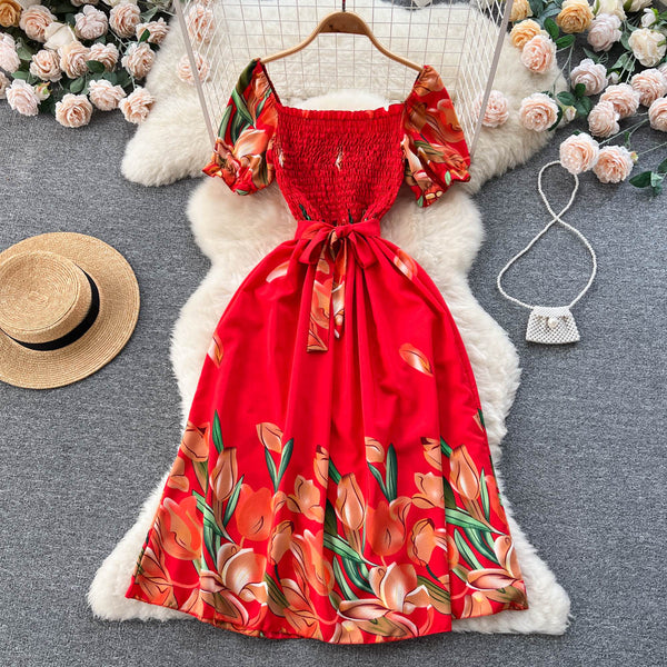 Courtly Floral Printed Lace-up Dress
