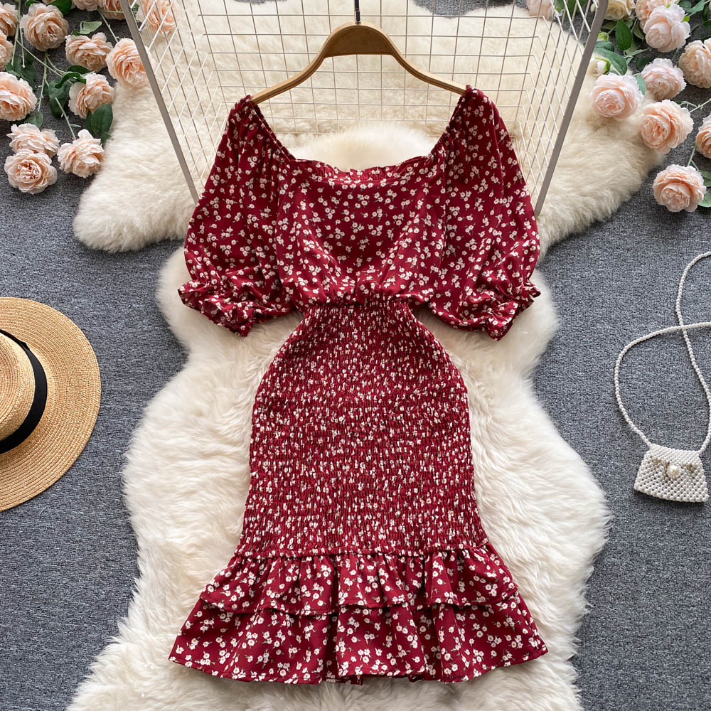 Niche Square Neck Hip-wrapping Fishtail Dress