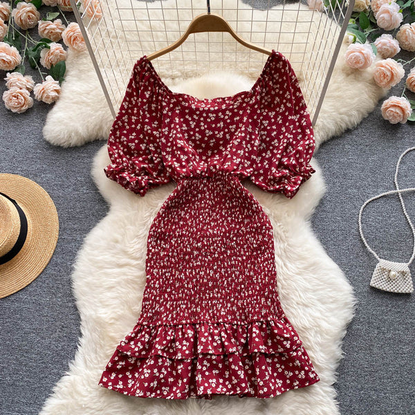 Niche Square Neck Hip-wrapping Fishtail Dress