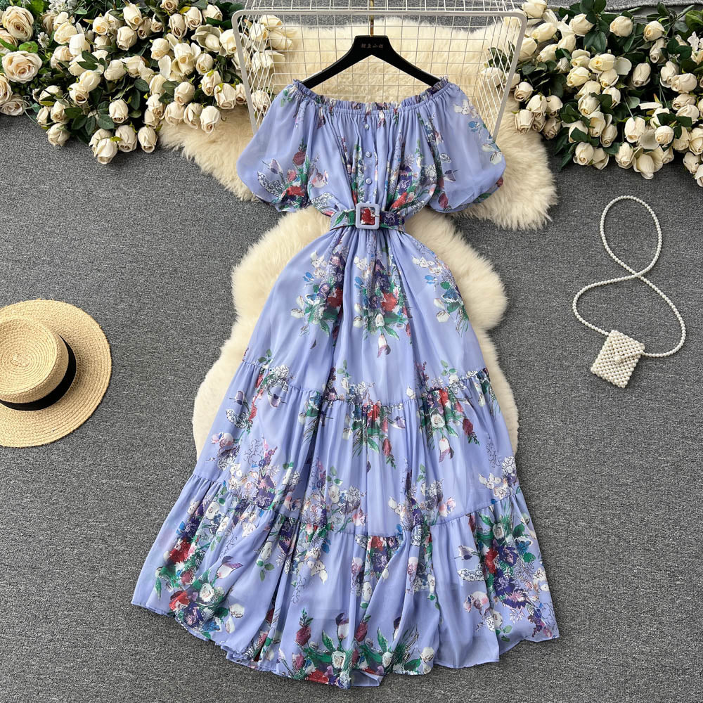 Off-shoulder Floral Chiffon Dress