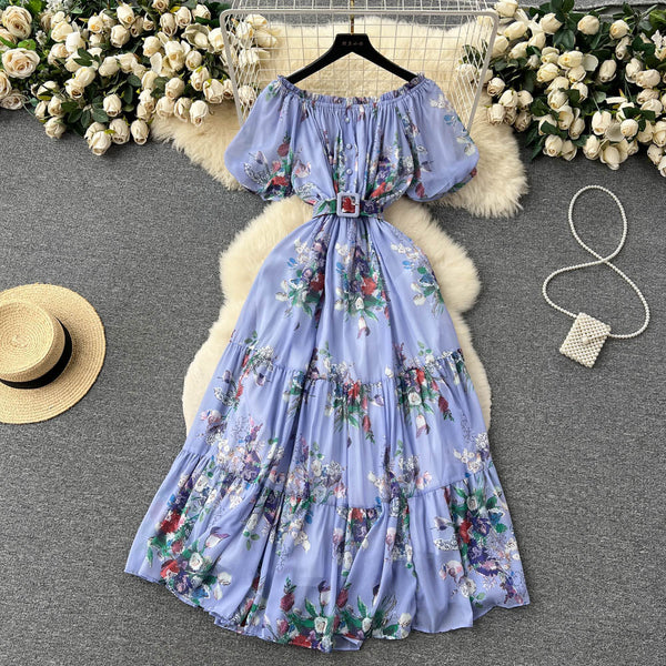 Off-shoulder Floral Chiffon Dress