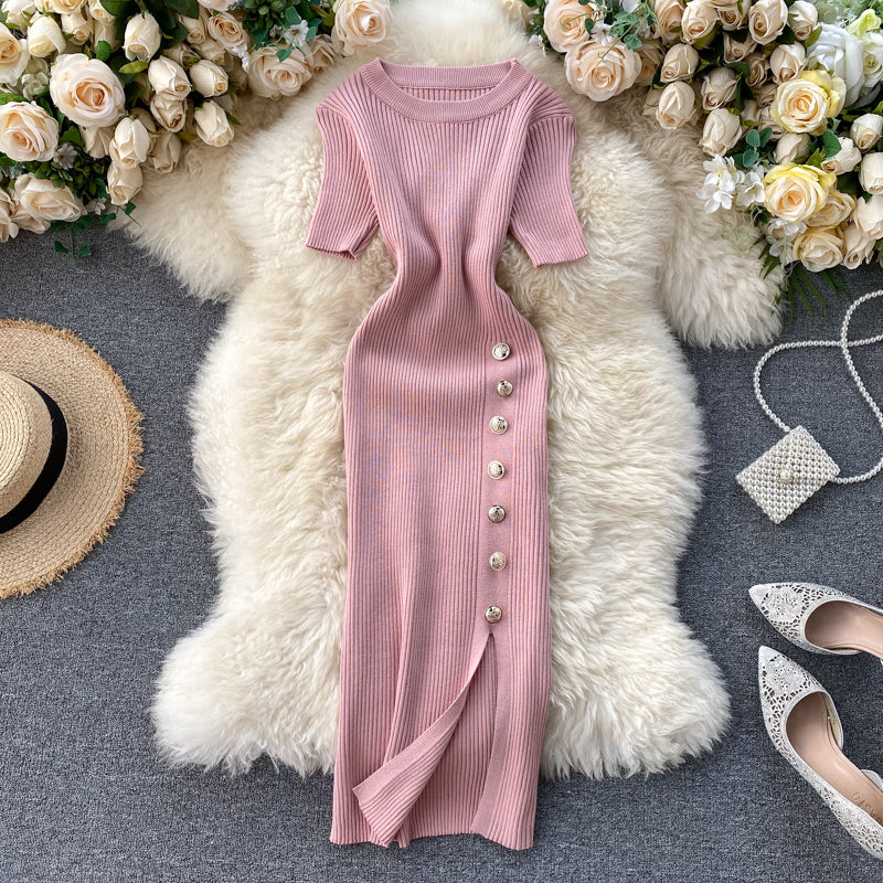 Simple Design Single-breasted Knit Dress