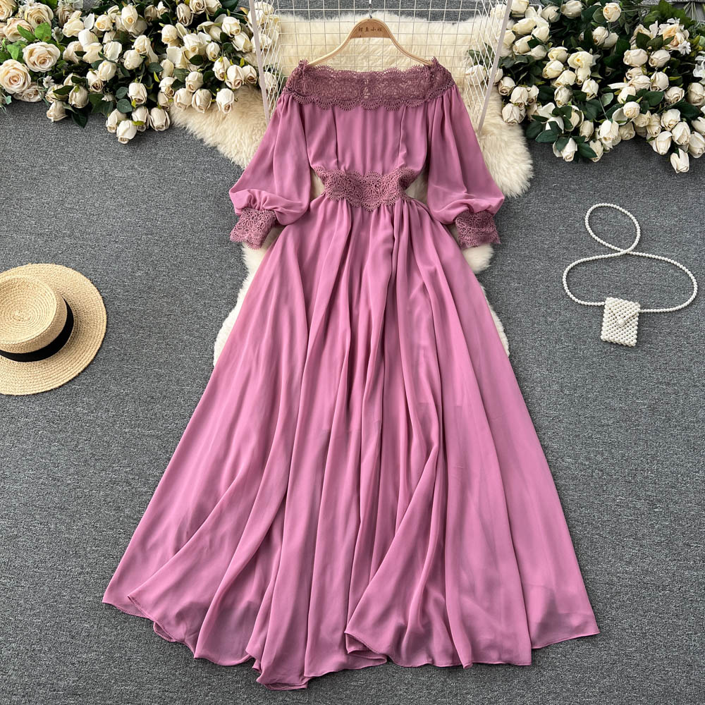 Niche Off-shoulder Crochet Lace Dress