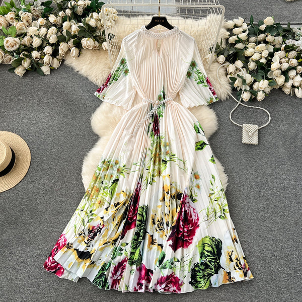 Elegant Beaded Floral Printed Dress