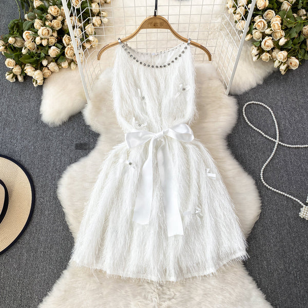 Rhinestone Studded Fringed Sleeveless Dress